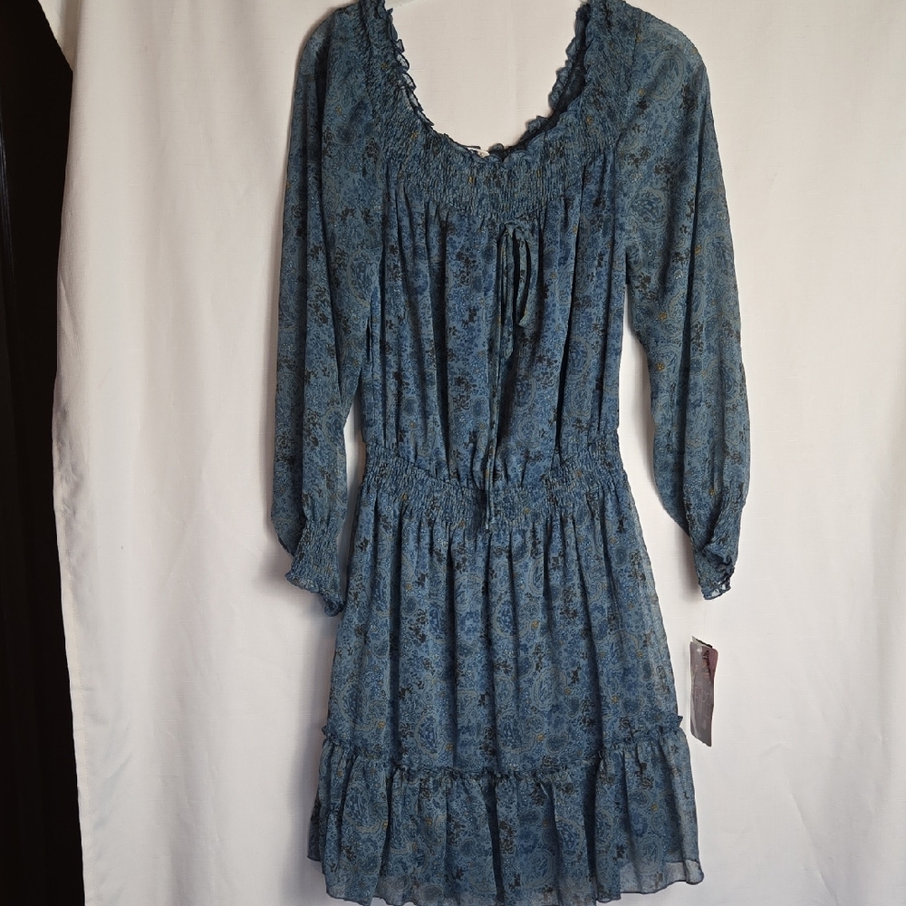 love, Fire Blue Paisley Patterned Long Sleeve Dress In Size Medium